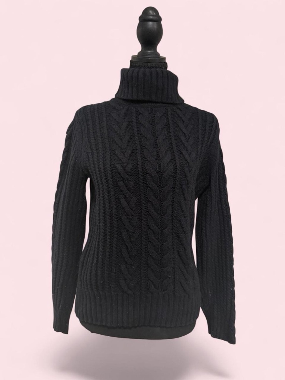 Eddie Bauer Black Cable Knit Turtleneck Sweater